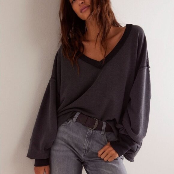 Tops - We The Free Venice V-Neck Sweatshirt In Black